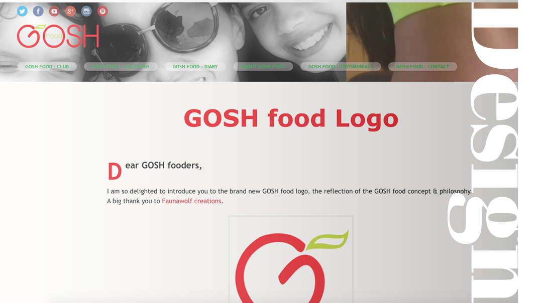 Screen capture of GOSH Food website w/ logo designed by Kaitlyn